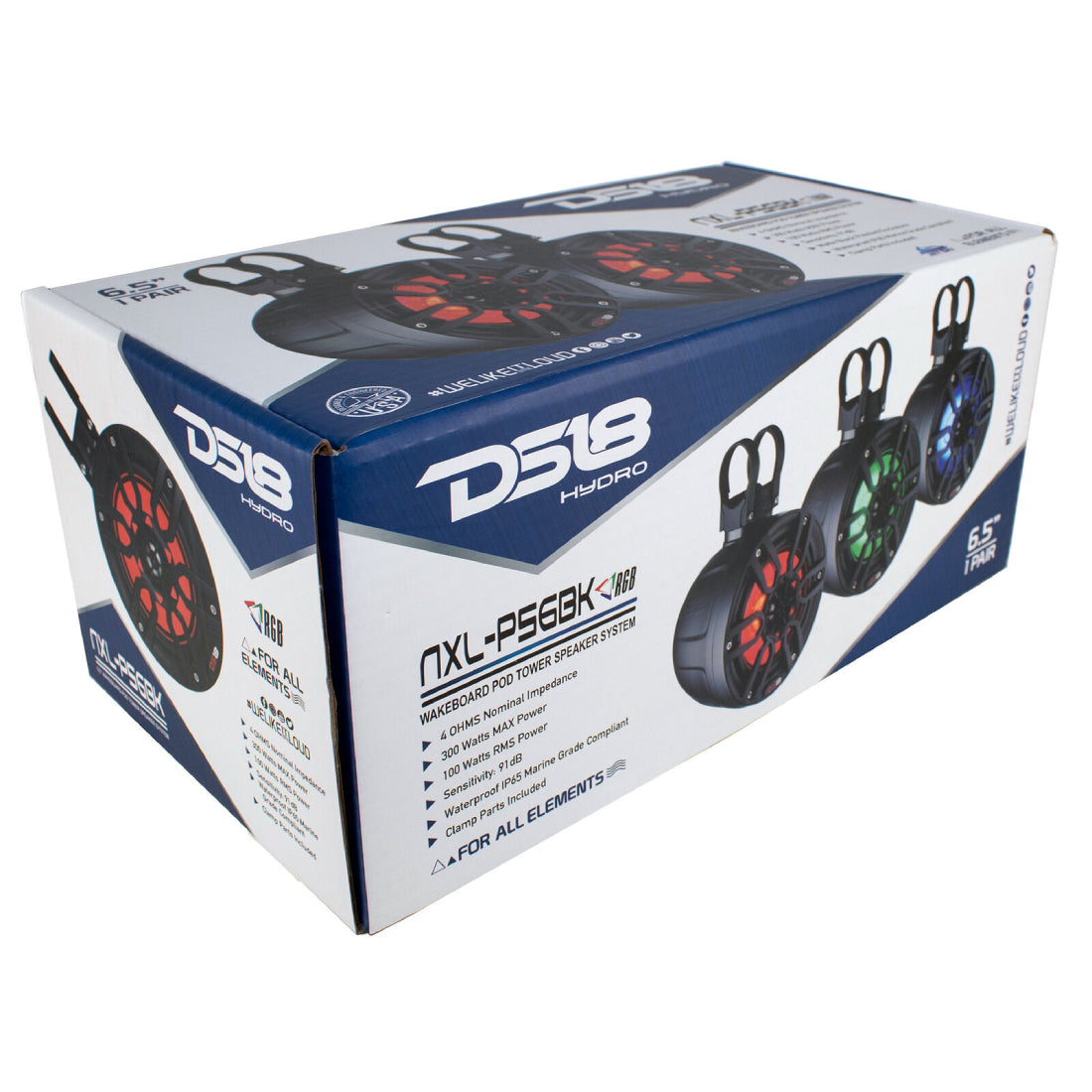 DS18 NXL-PS6BK Mini 6.5" Marine Pod Speakers 600 Watts Black RGB LED Jetski