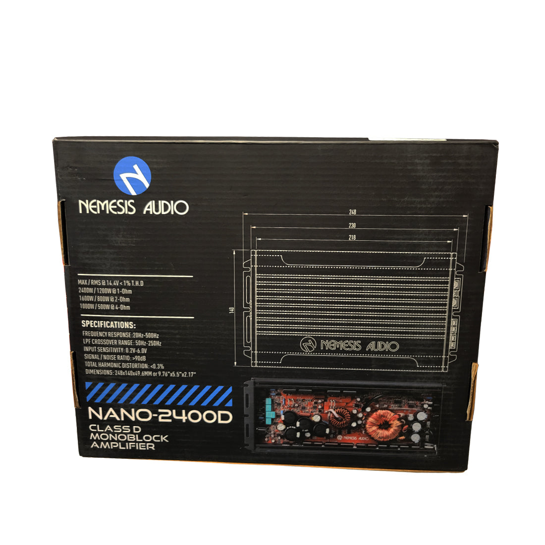 Nemesis Audio NANO-2400D 1-CH Monoblock 2400W Max @ 1-Ohm Class-D Car Amplifier