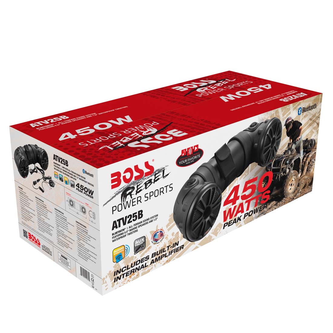 Boss ATV25B 450 W Max Amplified 6.5" Marine Bluetooth Powersports Speaker System
