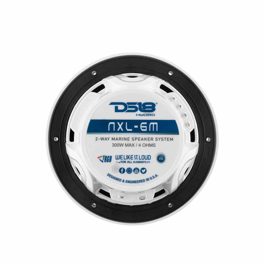 DS18 NXL-6M/WH 6.5" 300W Max 2-Way Marine Speakers w/ RGB LED Lights - White