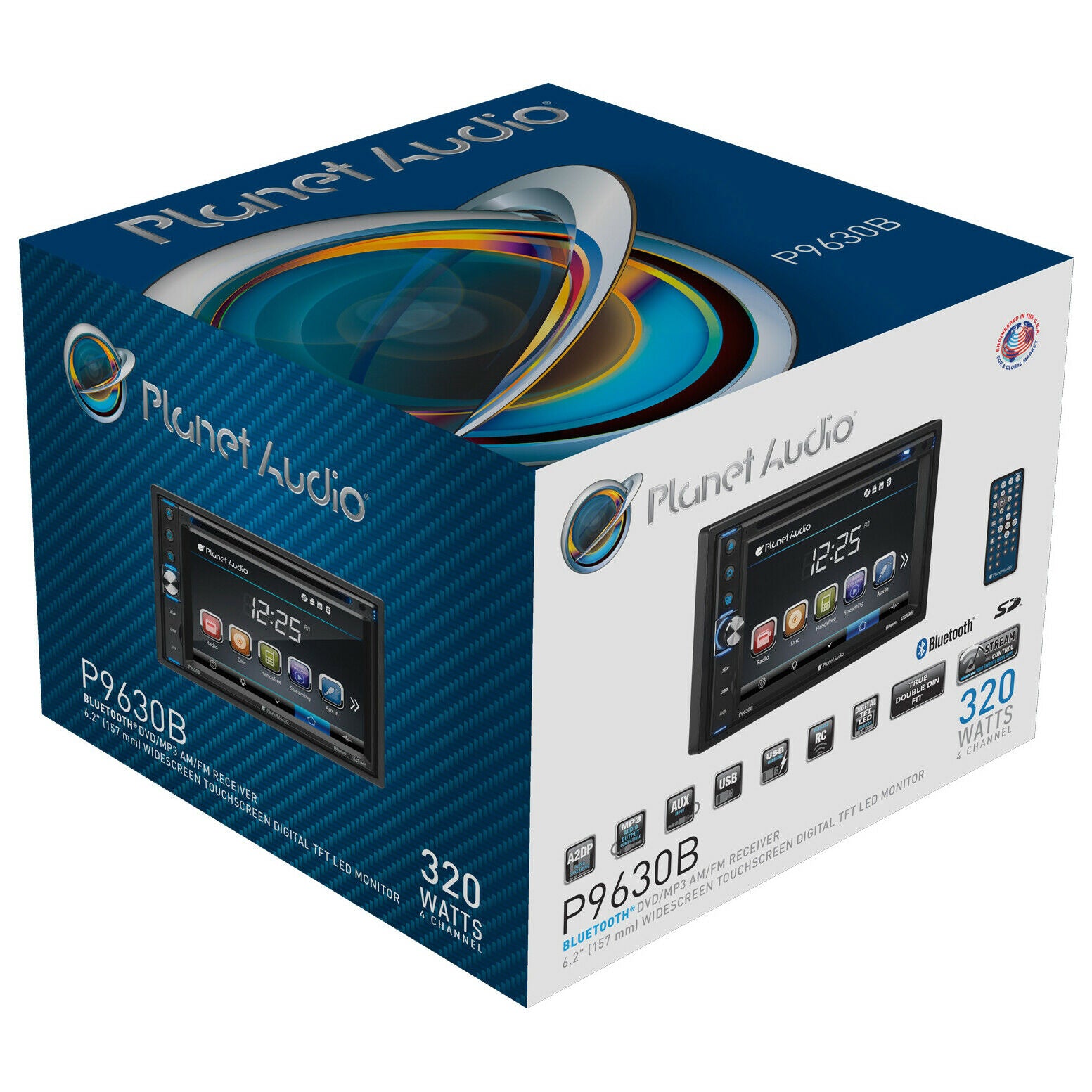 Planet Audio P9630B Double DIN Touchscreen Bluetooth In Dash Vehicle DVD Player