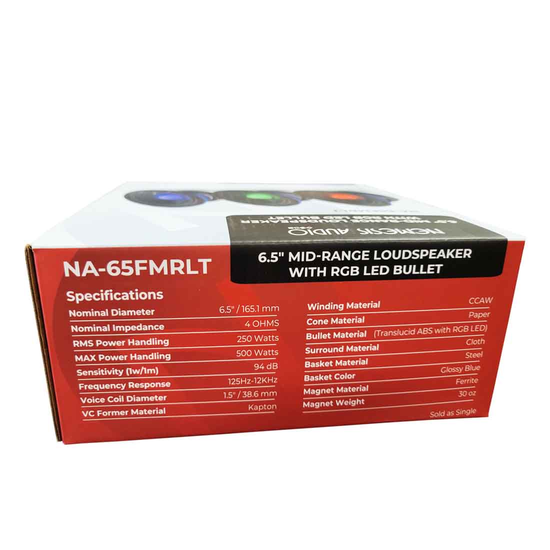 Nemesis Audio NA-65FMRLT 6.5" 500W Max Midrange Loudspeaker w/ RGB LED Bullet