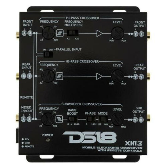 DS18 XM3 3-Way Electronic Car Audio Active Crossover w/ Remote Sub Level Control