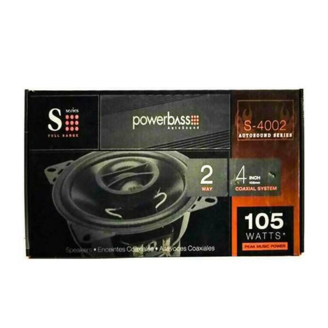 POWERBASS S-4002 4" 2-Way 105 Watts Max Power Full-Range Coaxial Car Audio Speakers