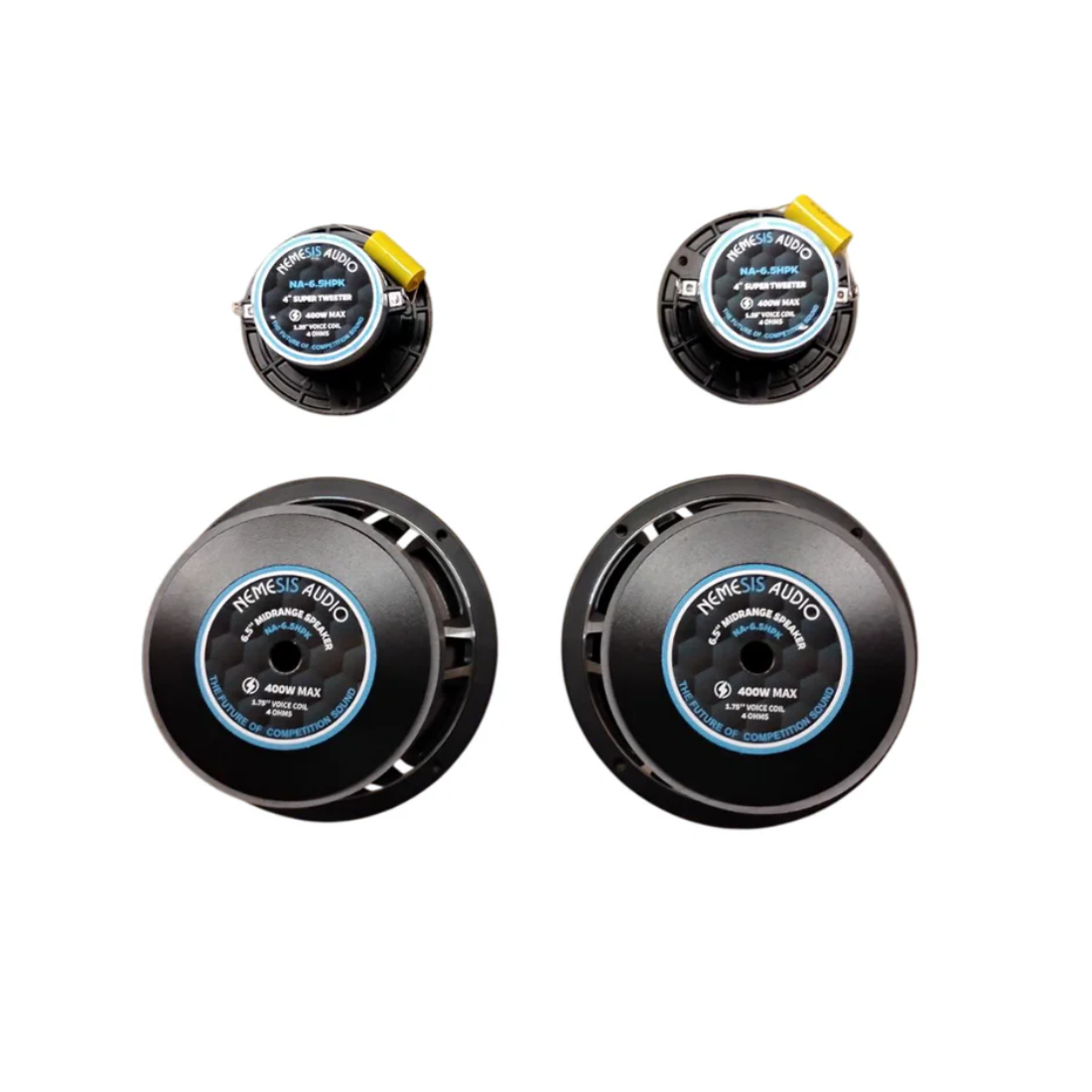Nemesis Audio NA-6.5HPK 6.5" 400W Max Midrange Speakers & 4" Pro Tweeters Bundle