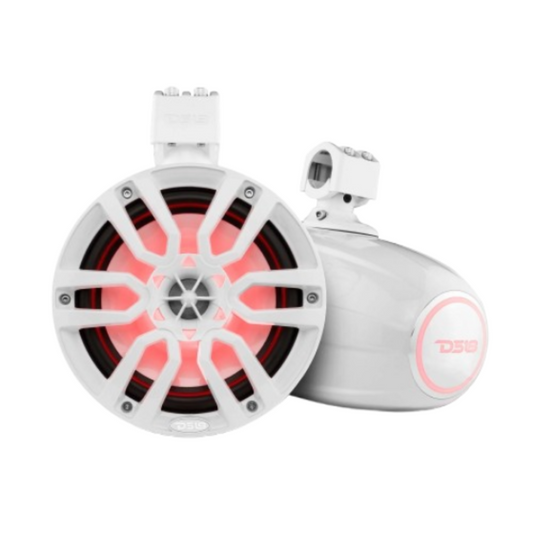 DS18 NXL-X8TP/WH 8" 375W Max Marine Wakeboard Tower Speakers w/ RGB LED Lights