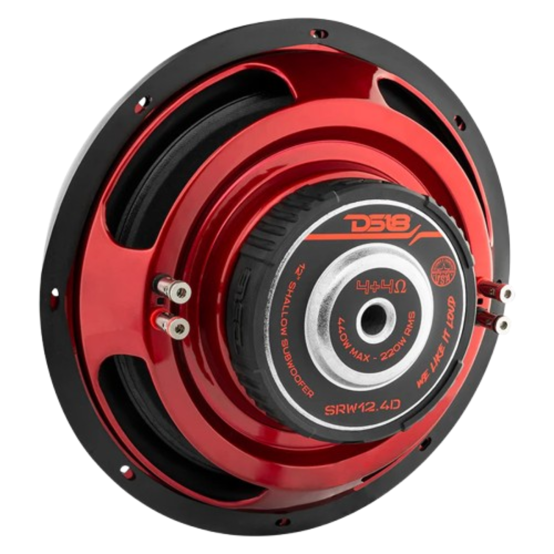 DS18 SRW12.4D 12" 440W Max Dual 4-Ohm Voice Coil DVC Shallow-Mount Car Subwoofer