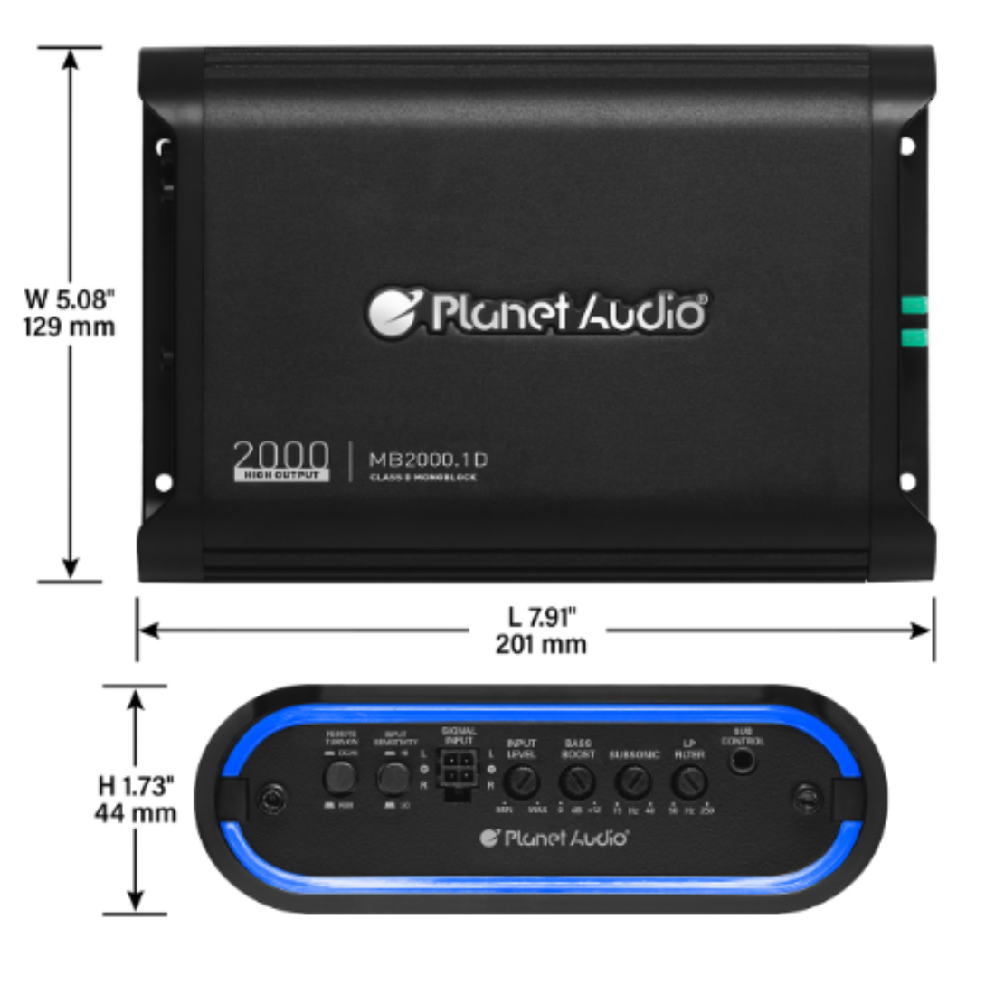Planet Audio MB2000.1D 1-CH Monoblock 2000W Peak Class-D MOSFET Car Amplifier