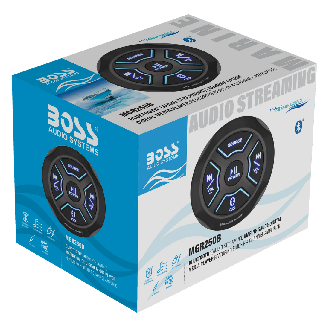 Boss Audio MGR250B Bluetooth Marine Gauge Digital Receiver w/ Built-in Amplifier