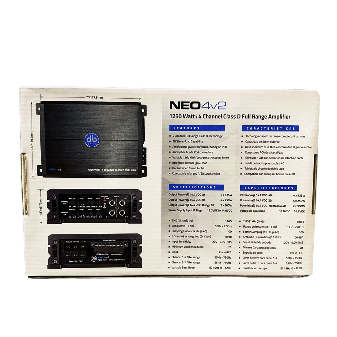 DB Drive NEO4V2 4-Channel 1250 Watts Class-D Full Range Marine Amplifier