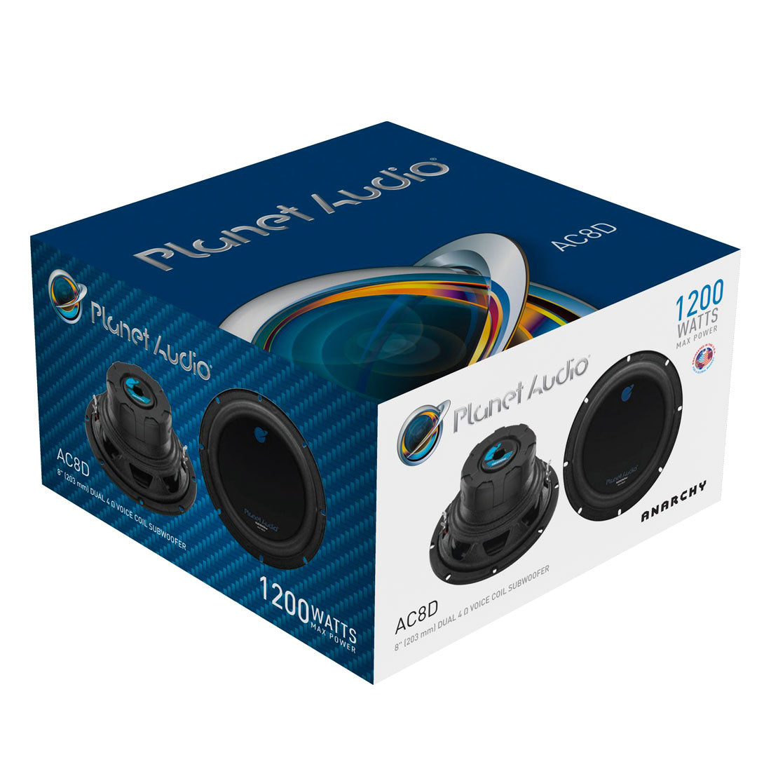 Planet Audio AC8D 1200 W Max 8" Dual Voice Coil 4-Ohm DVC Car Stereo Subwoofer