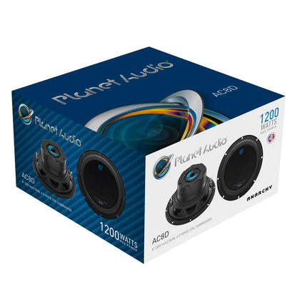 Planet Audio AC8D 1200 W Max 8" Dual Voice Coil 4-Ohm DVC Car Stereo Subwoofer