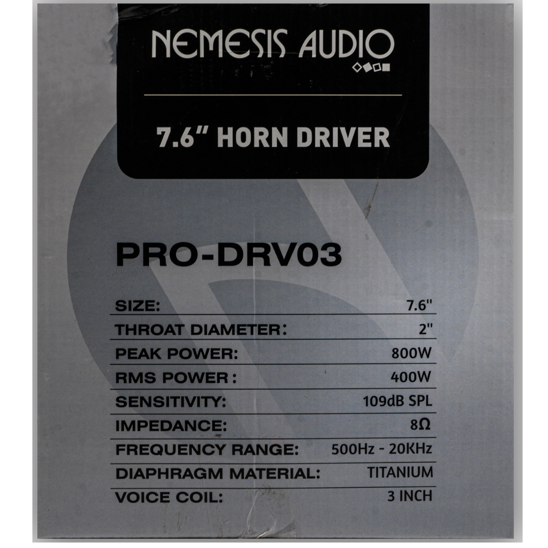 Nemesis Audio PRO-DRV03 7.6" 800 Watts Max 8-Ohm 3" Voice Coil Horn Driver
