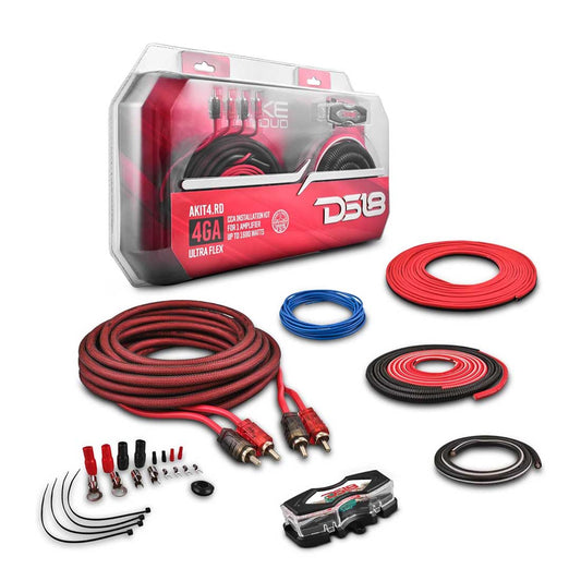 DS18 AKIT4.RD 4 Gauge Amplifier Installation Wiring Kit Up to 1680W RMS (RED)