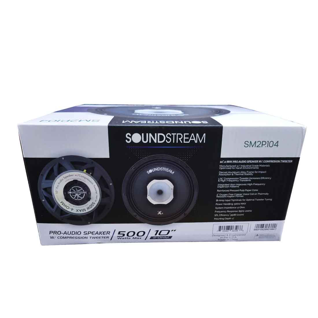 Soundstream SM2P.104 10" 2-Way 500W Max Pro-Audio Speaker w/ Compression Tweeter