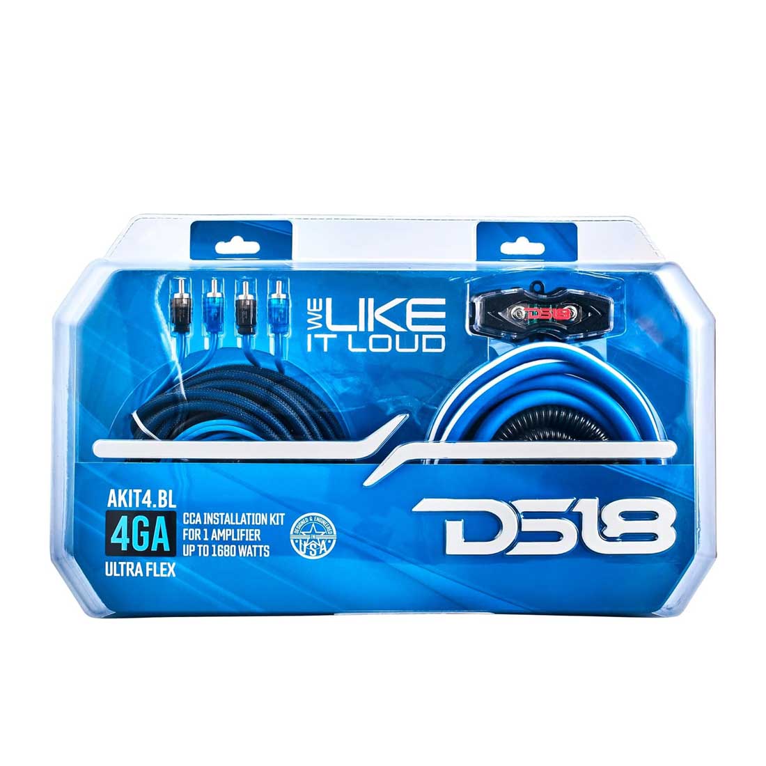 DS18 AKIT4.BL 4 Gauge Amplifier Installation Wiring Kit Up to 1680W RMS (BLUE)