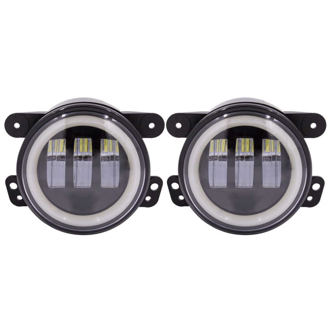 Heise JP-702FLB 4" 30W Each 6 LED Fog Lights w/ Black Face and Full Halo - Pair