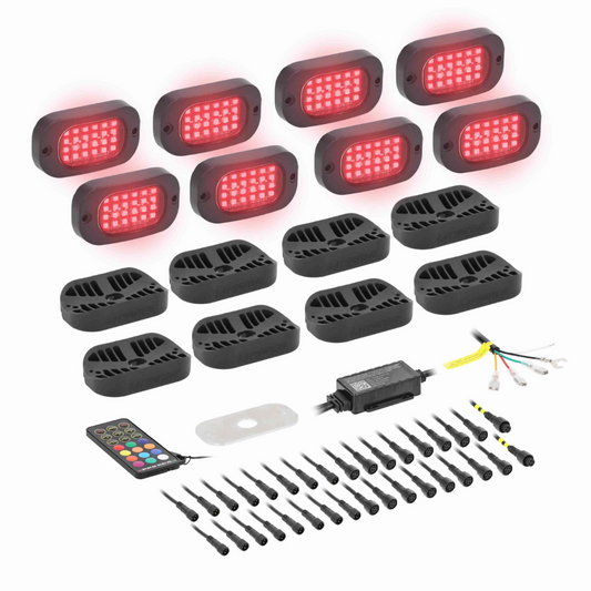 Heise HE-RGB-K8 Wide Angle RGB LED Rock Light Kit w/ Controller - 8 Pack