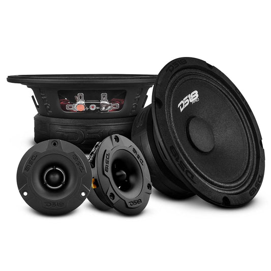 DS18 PRO-GM6.4PK (2x) 6.5" Midrange Speakers & (2x) 3.8" Bullet Tweeters Package