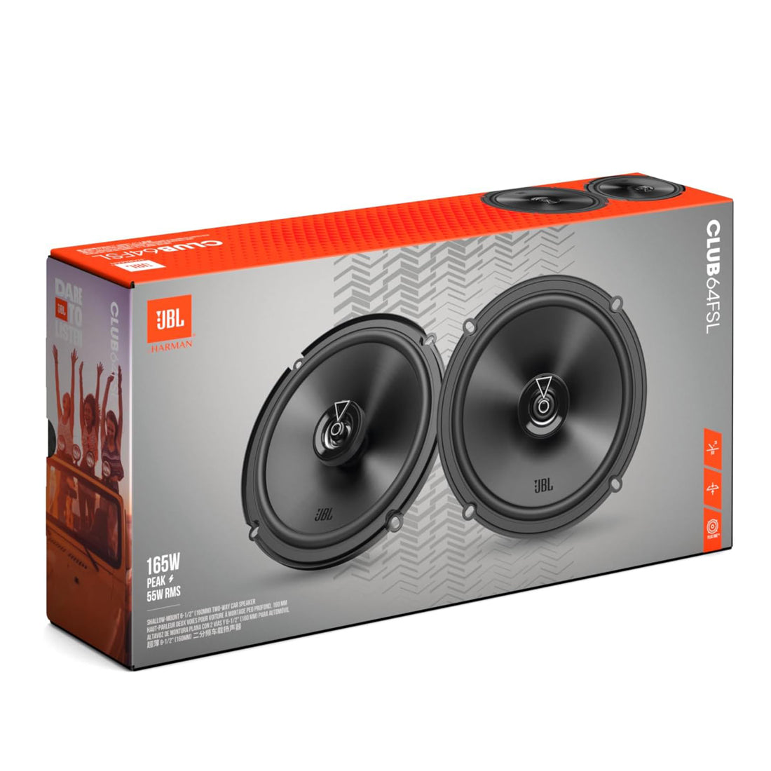 JBL CLUB 64FSL 6.5" 2-Way 165W Peak 3-Ohm Shallow Mount Car Speakers (Pair)