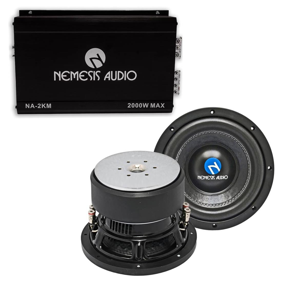 Nemesis Audio Monoblock Amplifier + (2) 8" Dual 4-Ohm Subwoofer Audio Package