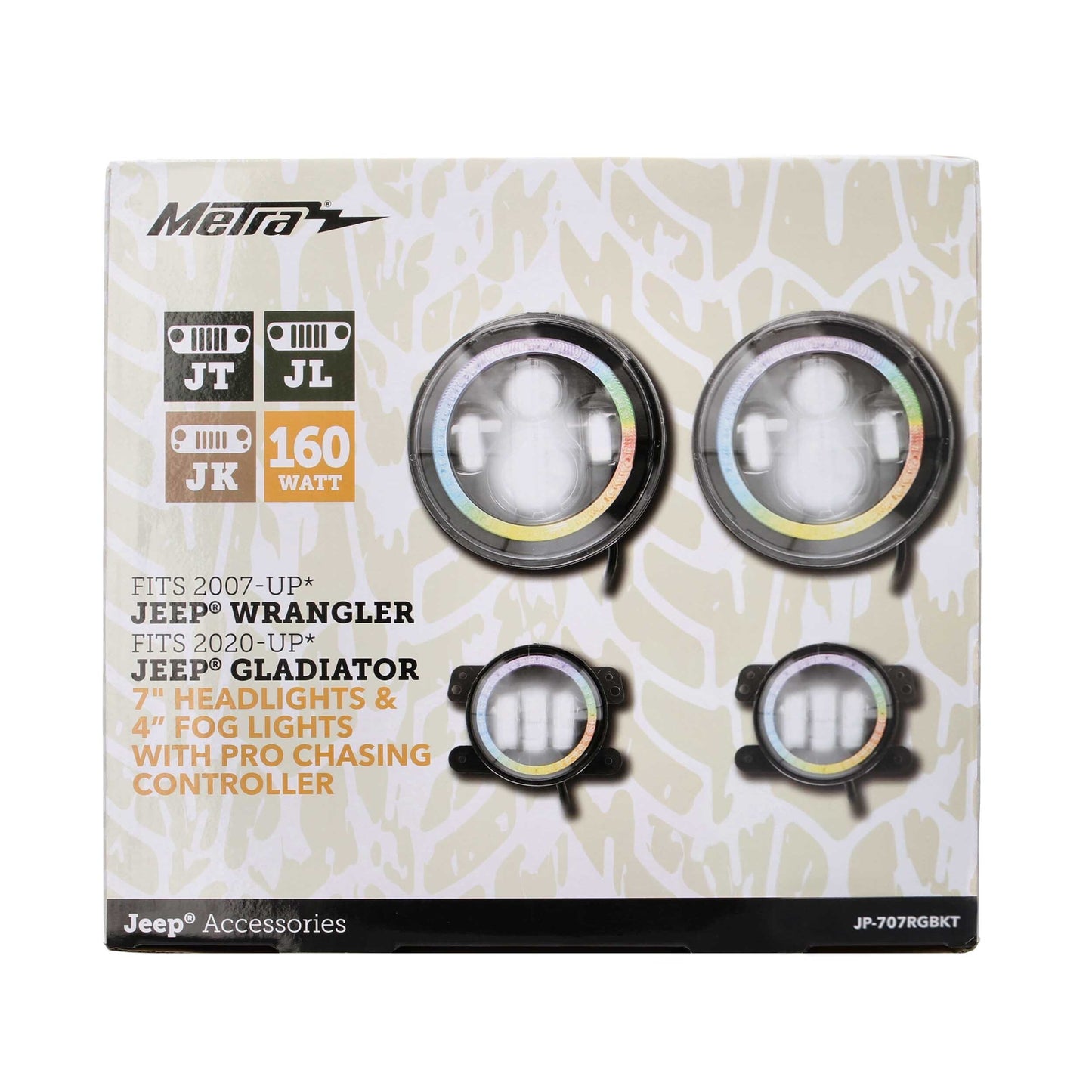 Metra JP-707RGBKT 7" Chasing Halo LED Headlights & 4" Fog Lights w/ Controller