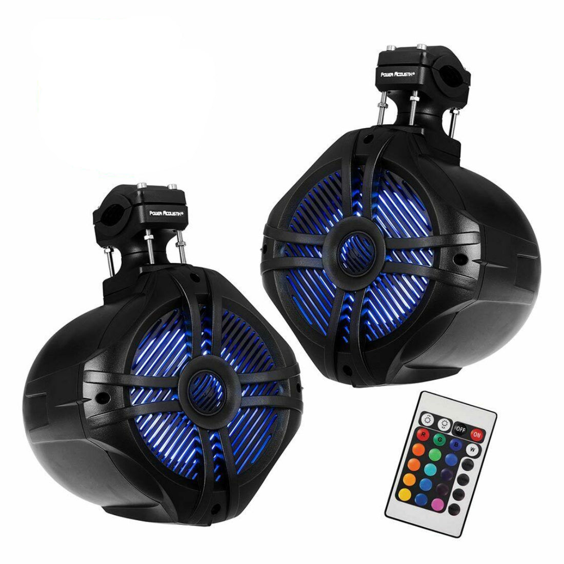 Power Acoustik MWT-80BL 850W Max 8" Marine Wake Tower Speakers w/ RGB - Black