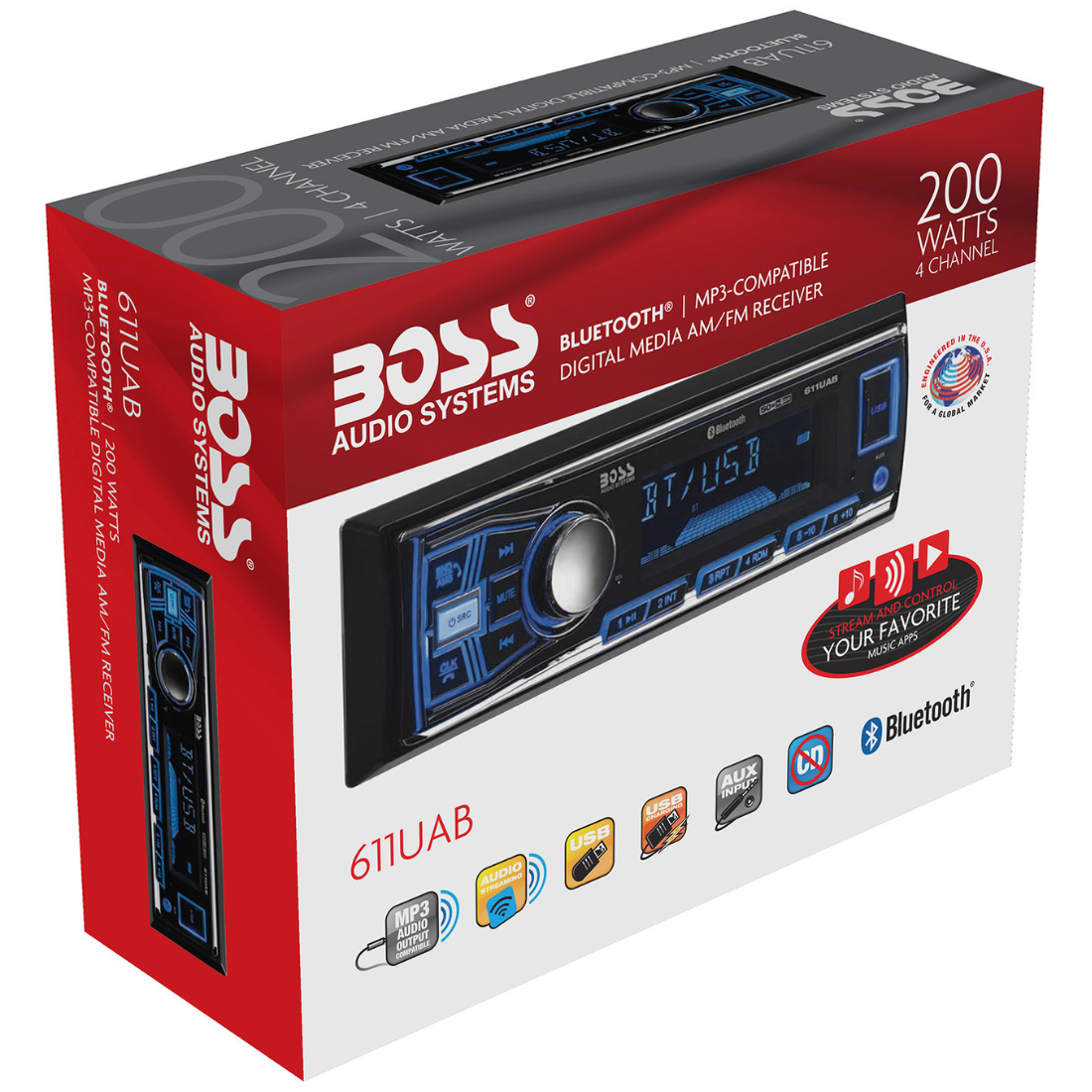 Boss Audio 611UAB 1-DIN Mechless Bluetooth USB/MP3 Digital Multimedia Receiver