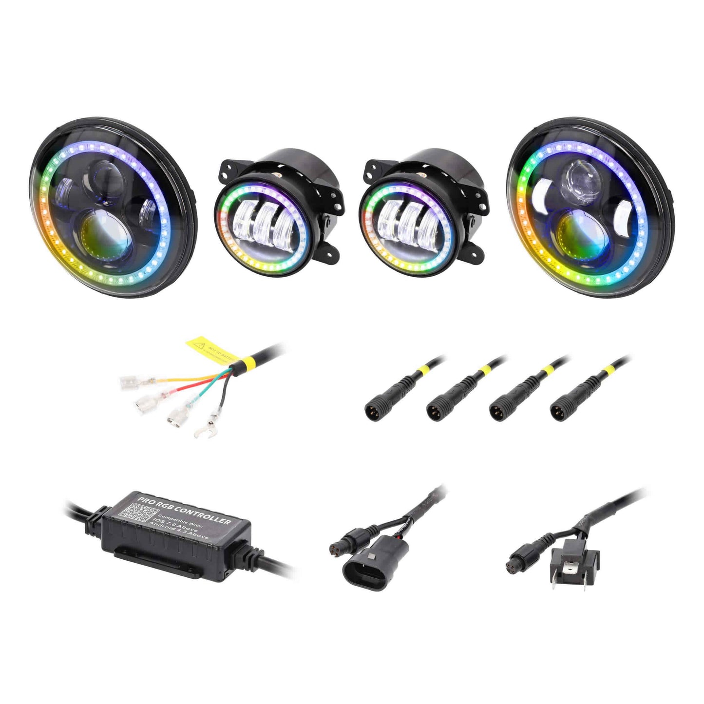 Metra JP-707RGBKT 7" Chasing Halo LED Headlights & 4" Fog Lights w/ Controller