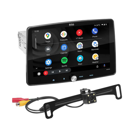 BOSS Audio Systems BCPA9RC Apple CarPlay Android Auto Car Multimedia Player - Single Din Chassis with 9 Inch Capacitive Touchscreen, Bluetooth, No DVD, Multicolor Illumination, Rear Camera Included