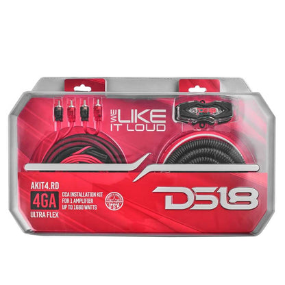 DS18 AKIT4.RD 4 Gauge Amplifier Installation Wiring Kit Up to 1680W RMS (RED)