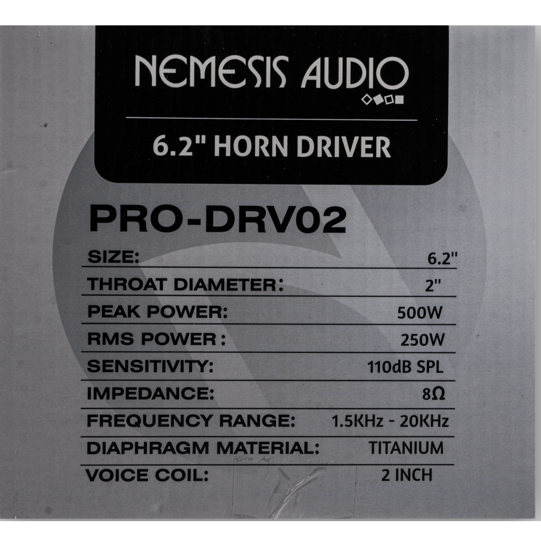 Nemesis Audio PRO-DRV02 6.2" 500W Peak 4-Ohm 2" Voice Coil Horn Driver (Single)