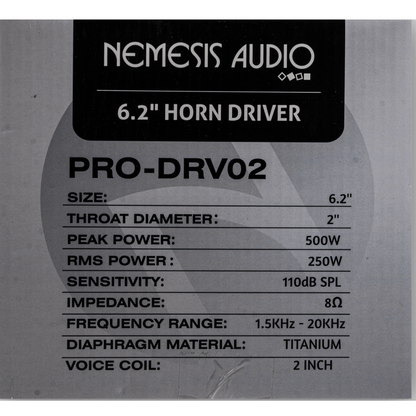 Nemesis Audio PRO-DRV02 6.2" 500W Peak 4-Ohm 2" Voice Coil Horn Driver (Single)