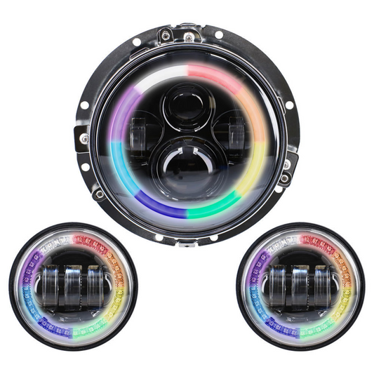Heise BC-706RGBKT 7" RGB3 Motorcycle LED Headlight w/ (2) 4.5" Auxiliary Lights