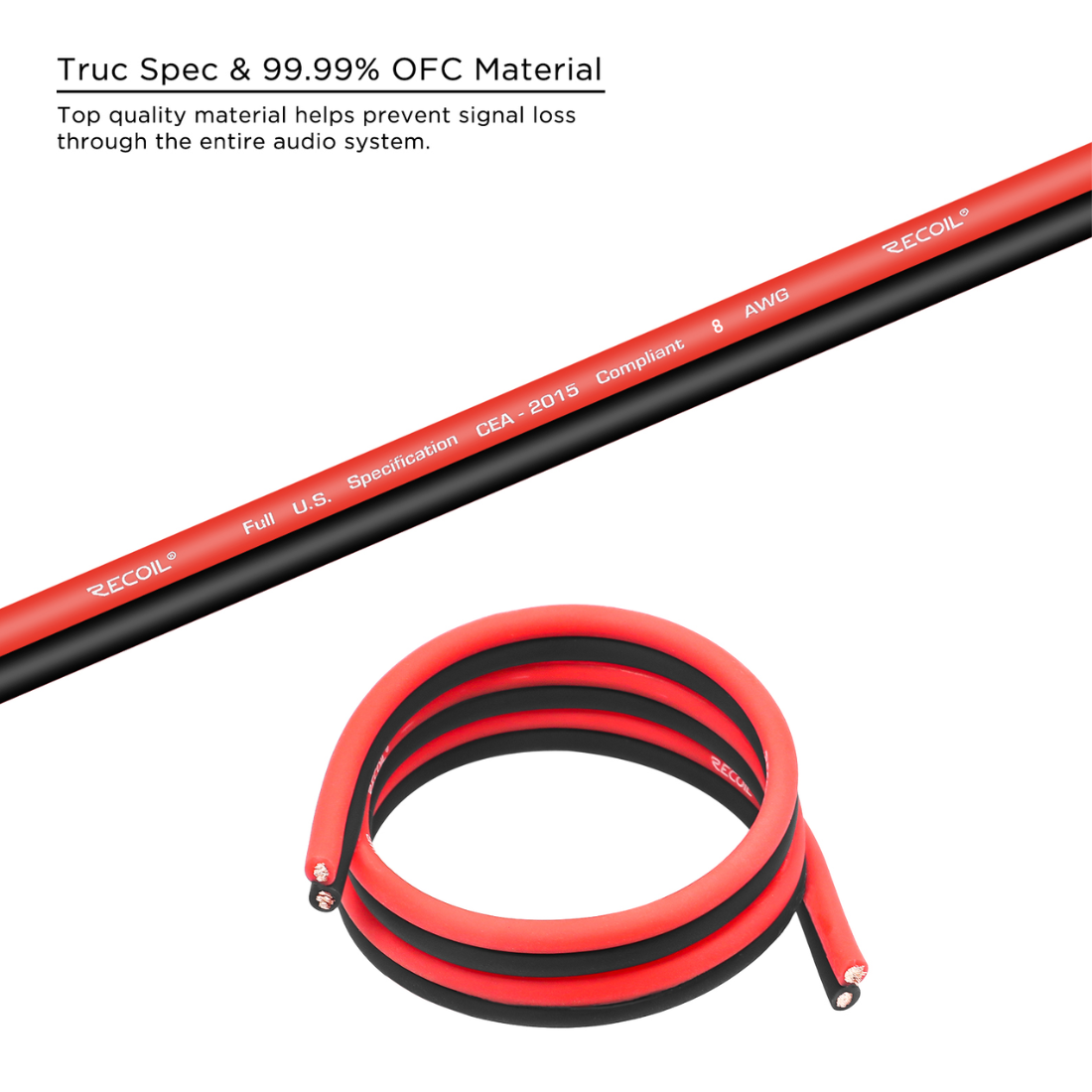 Recoil Audio SW8-80 True 8 Gauge 80FT 99.99% Oxygen Free Copper Speaker Wire