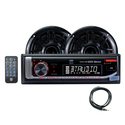 Dual MXCP132B 1-DIN Digital Media Receiver w/ 6.5" Speakers Marine Audio Package