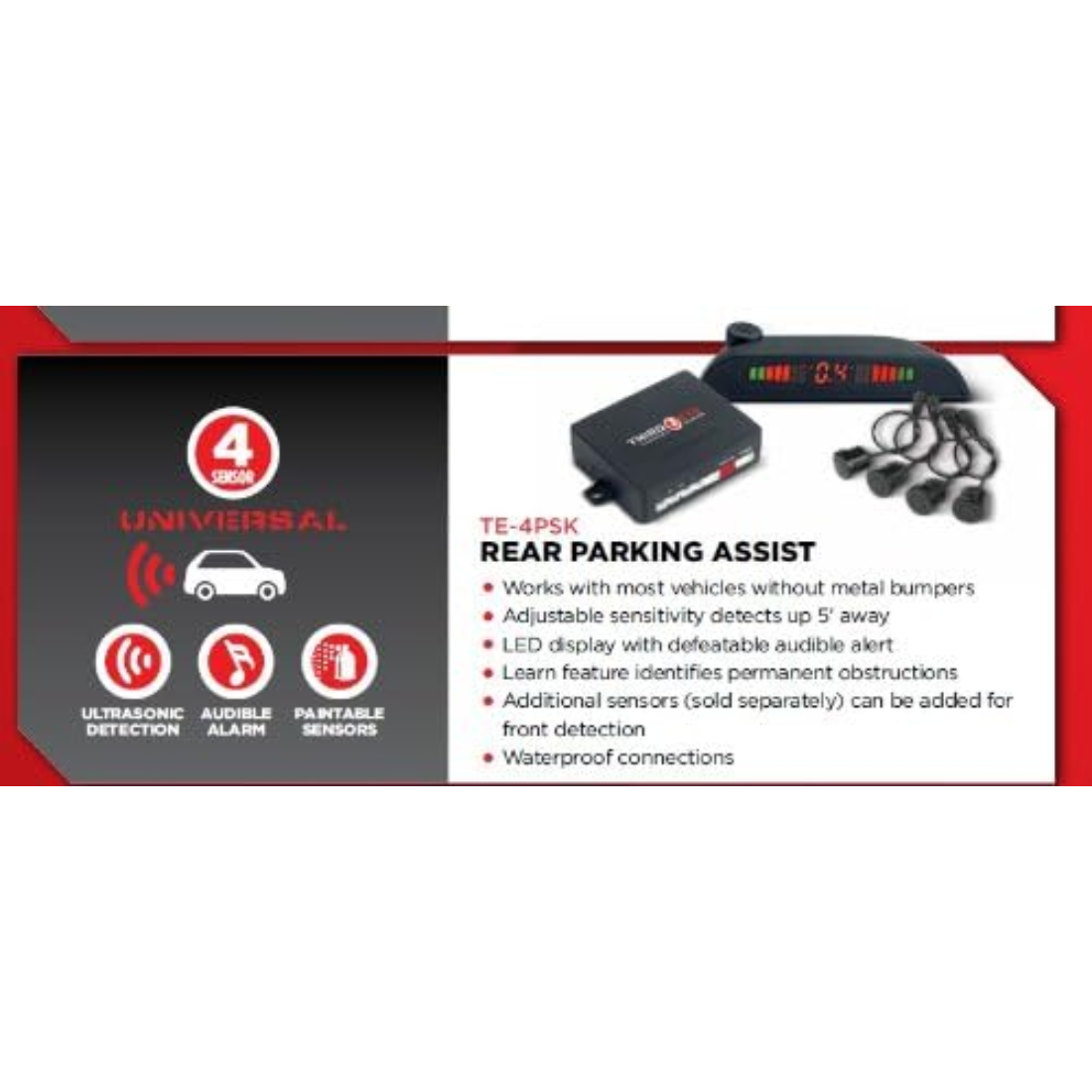 iBeam TE-4PSK 4-Sensor Rear Parking Assist Kit with LED Display - Up to 5Ft Away