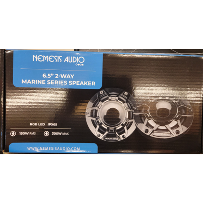 Nemesis Audio NA-M65RGB-B 6.5" 2-Way 300W Max Marine Speakers w/ RGB LED (Black)