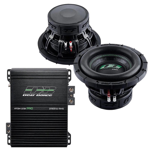 Deaf Bonce 2PC 10" Dual 2-Ohm Subwoofer + 1-CH Monoblock Class-D Car Audio Combo
