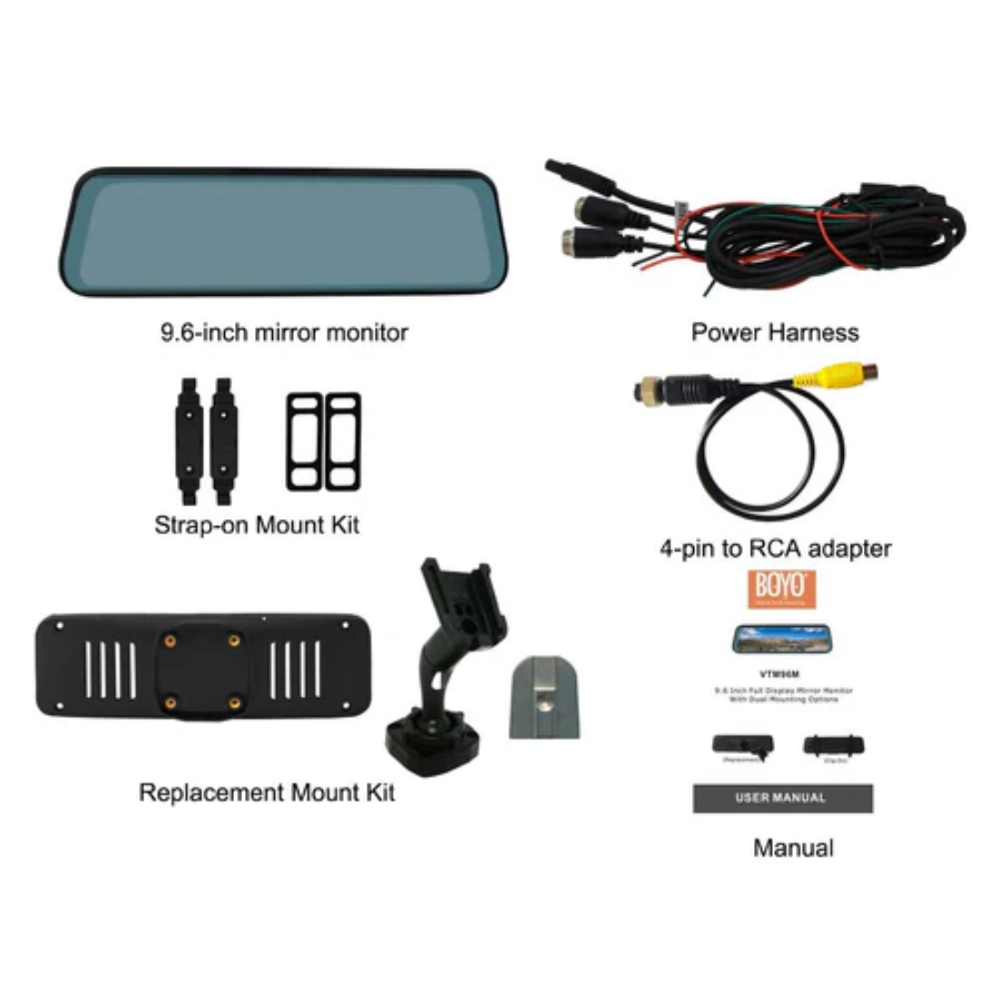 Boyo Vision VTM96M 9.6” LCD Rear-View Mirror Monitor w/ Full Screen Display