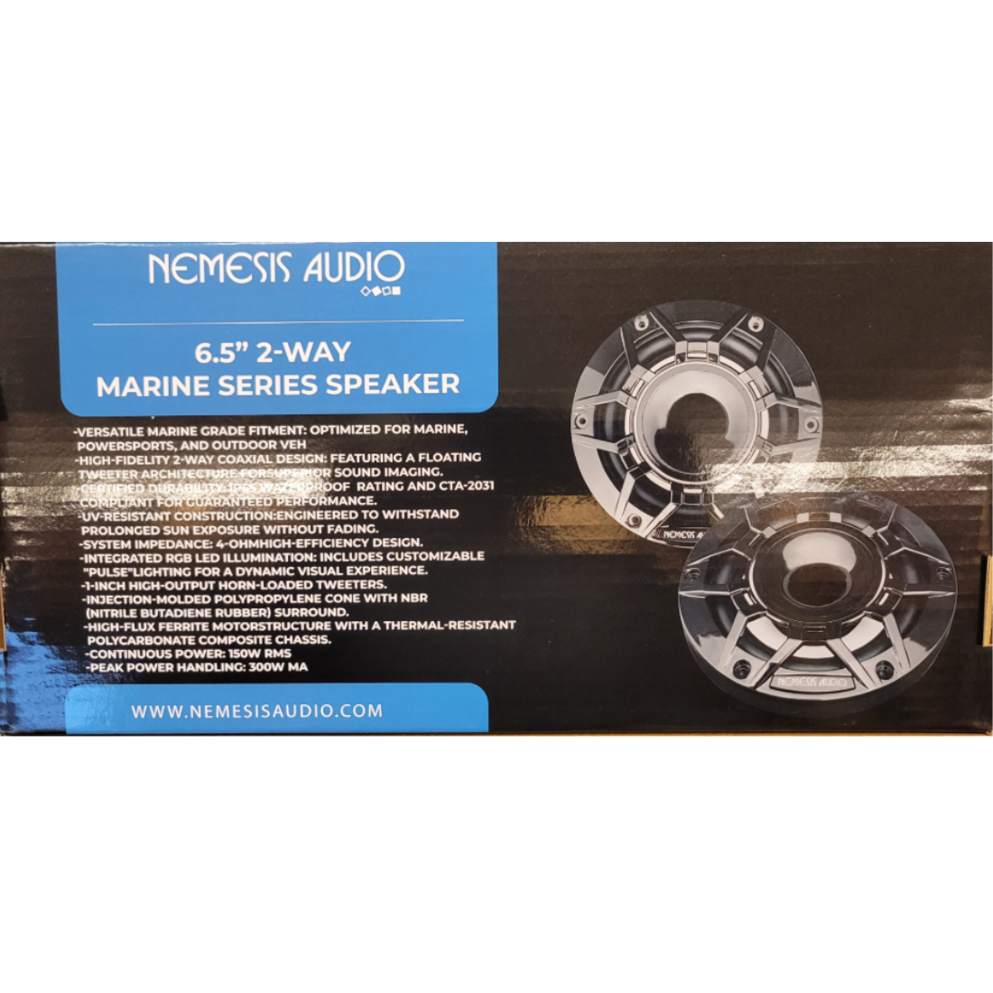 Nemesis Audio NA-M65RGB-B 6.5" 2-Way 300W Max Marine Speakers w/ RGB LED (Black)
