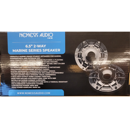 Nemesis Audio NA-M65RGB-B 6.5" 2-Way 300W Max Marine Speakers w/ RGB LED (Black)