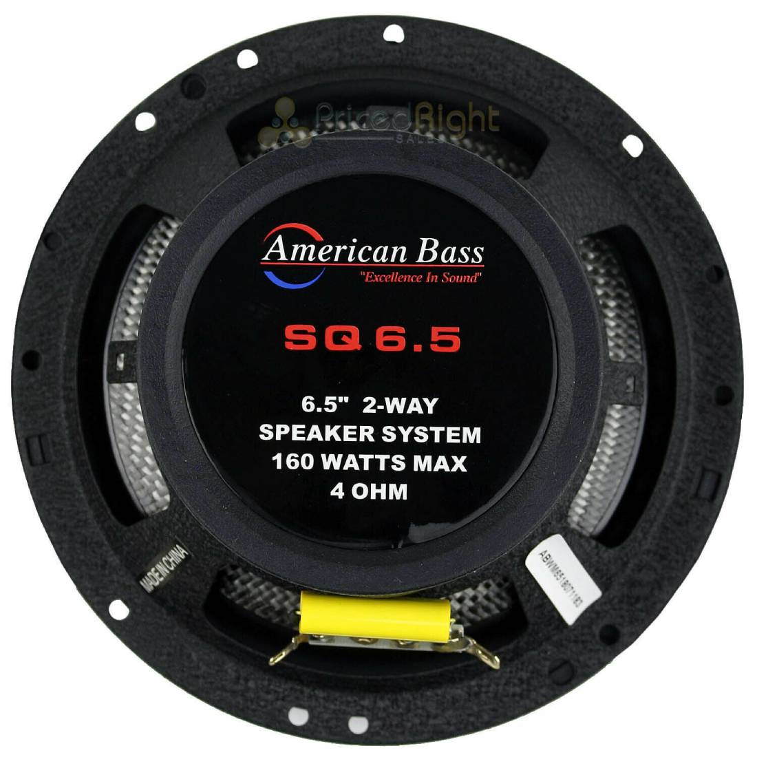 American Bass SQ6.5 160 Watts Max Power 4 Ohm 6.5" 2-Way Coaxial Car Audio Speakers