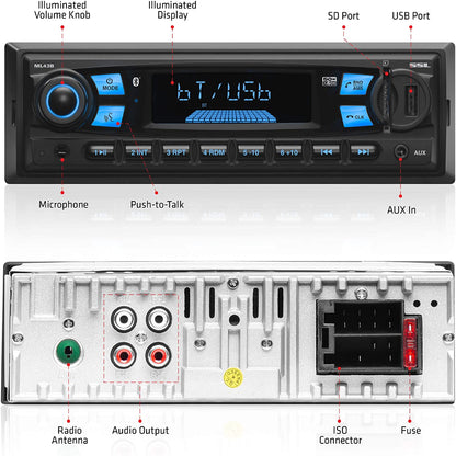 Sound Storm Laboratories ML43B Multimedia Car Stereo - Single Din, MP3 Player, No CD/DVD, Bluetooth Audio and Hands-Free Calling, USB, SD, AUX in, AM/FM Radio, Wireless Remote
