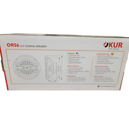 OKUR ORS6 6.5" 2-Way 150W Max 4-Ohm 1" KSV Voice Coil Coaxial Speakers (Pair)