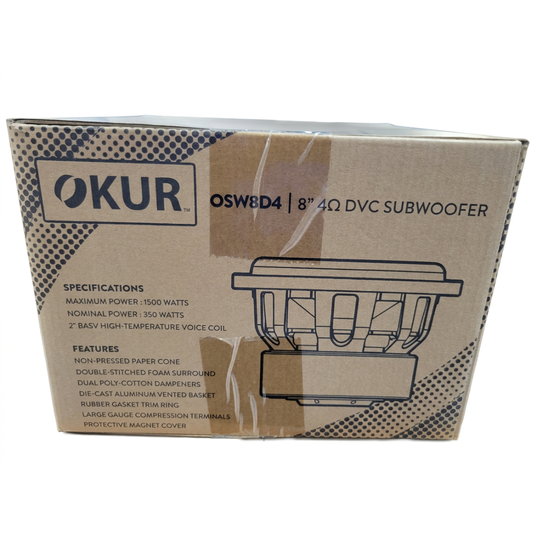 OKUR OSW8D4 8" 1500W Max Dual 4-Ohm Voice Coil DVC Car Audio Subwoofer