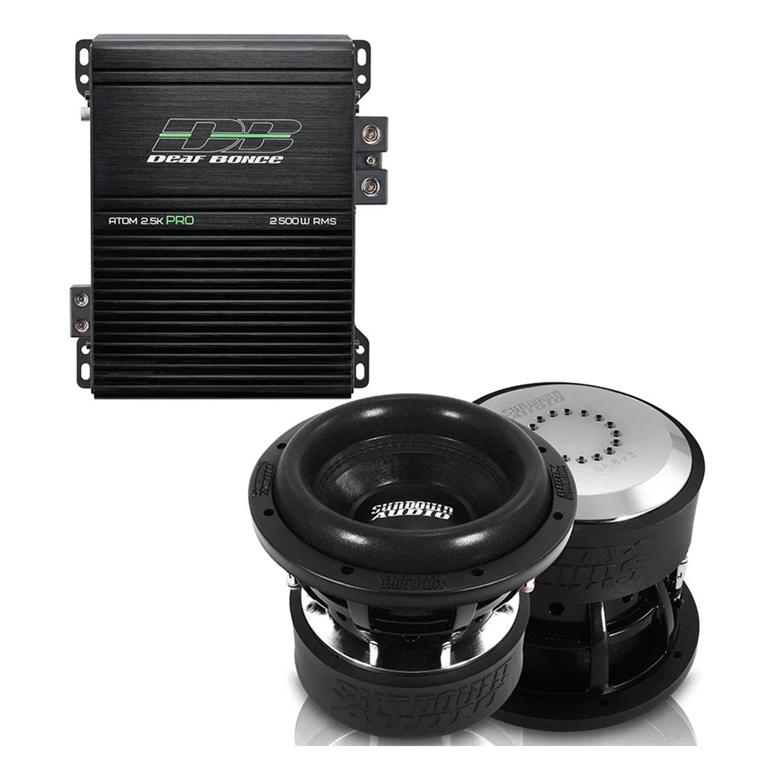 Sundown Audio 2PC 8" Dual 4-Ohm Subwoofer + Deaf Bonce Monoblock Amplifier Combo