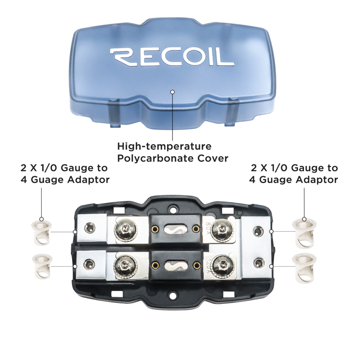 Recoil Audio AFH22 2-Way Mini-ANL Fused Distribution Block w/ 2x80A 2x120A Fuses