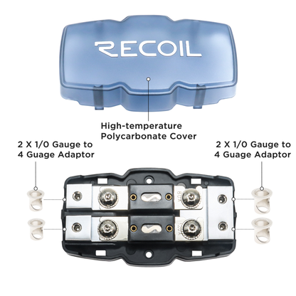 Recoil Audio AFH22 2-Way Mini-ANL Fused Distribution Block w/ 2x80A 2x120A Fuses