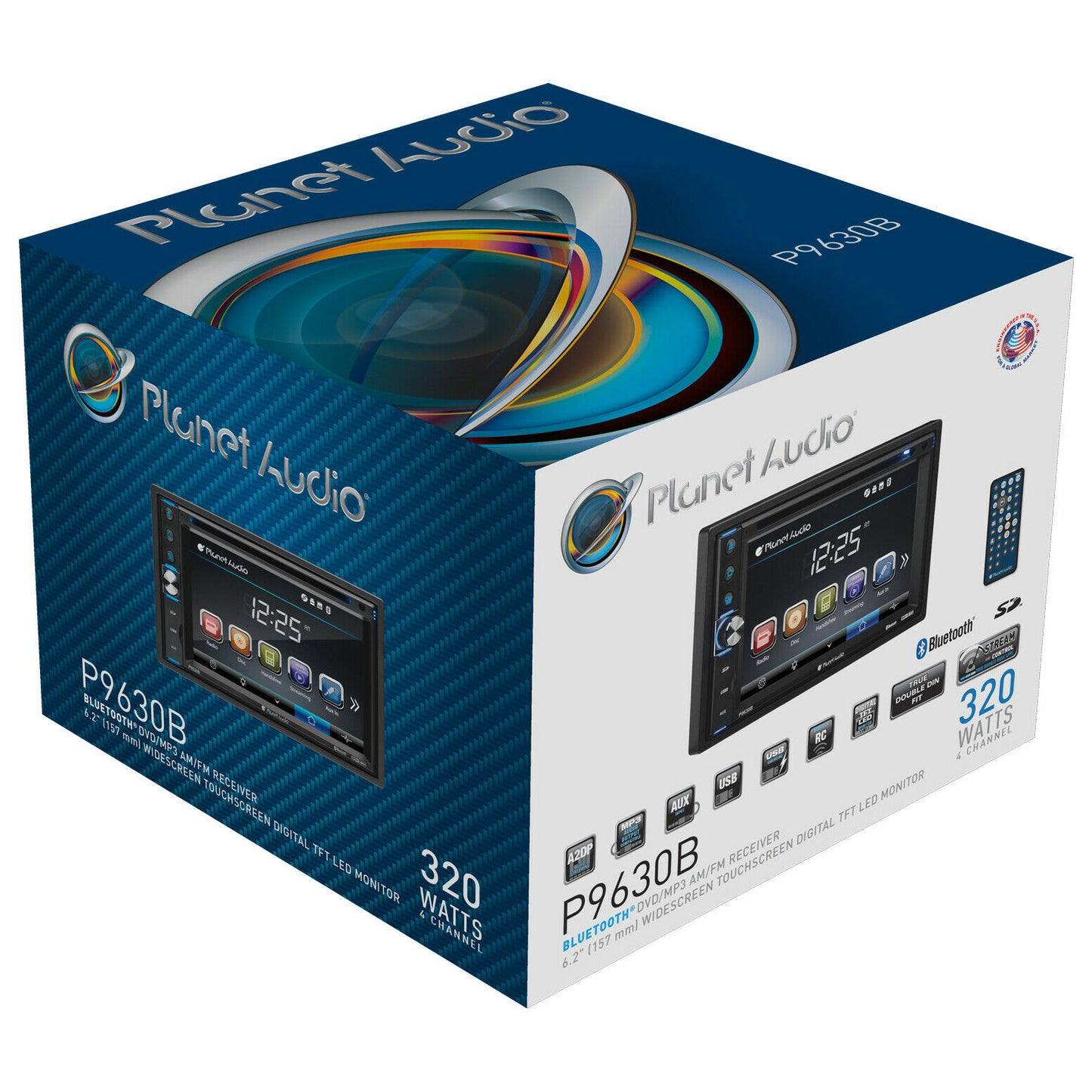 Planet Audio P9630B Double DIN Touchscreen Bluetooth In Dash Vehicle DVD Player